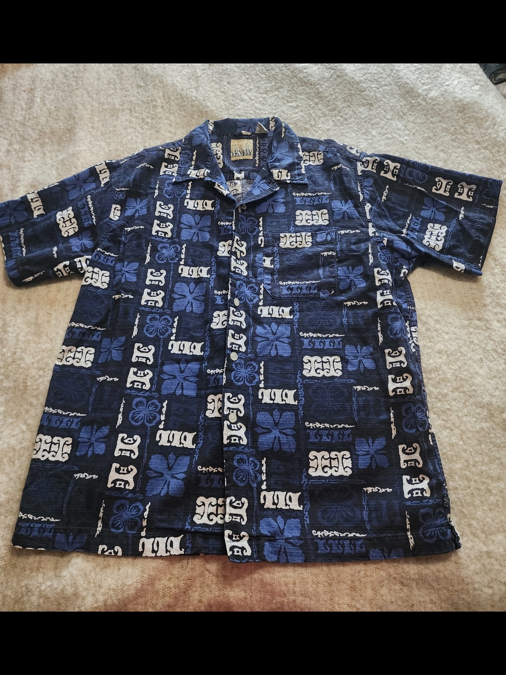 Men's Blue Printed Short-Sleeve Button-Down Shirt